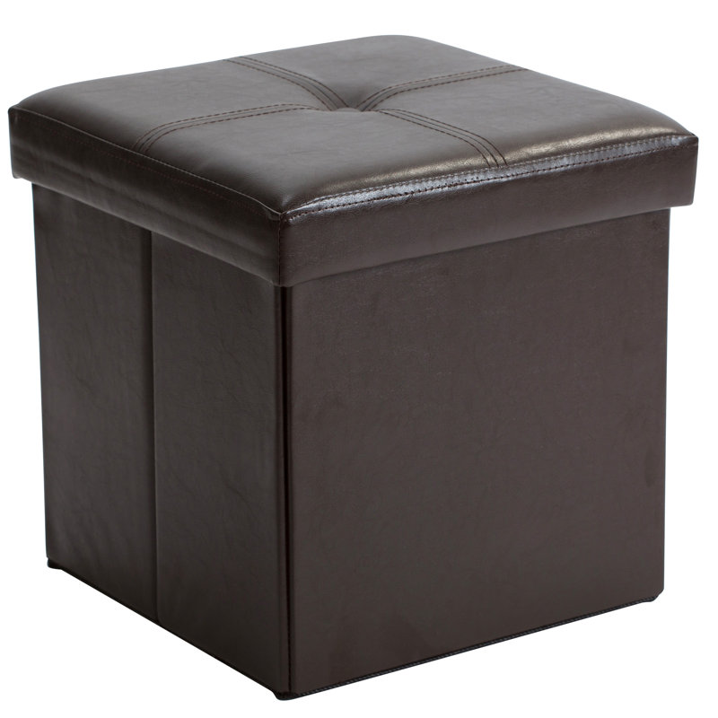 Besma Faux Leather Ottoman, Chocolate Faux Leather
