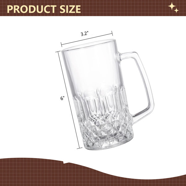 Beer Glasses, Glass Mugs with Handle 16oz, Large Beer Glasses for Freezer, Beer Cups Drinking Glasses, Set of 2, Size: One size, Clear