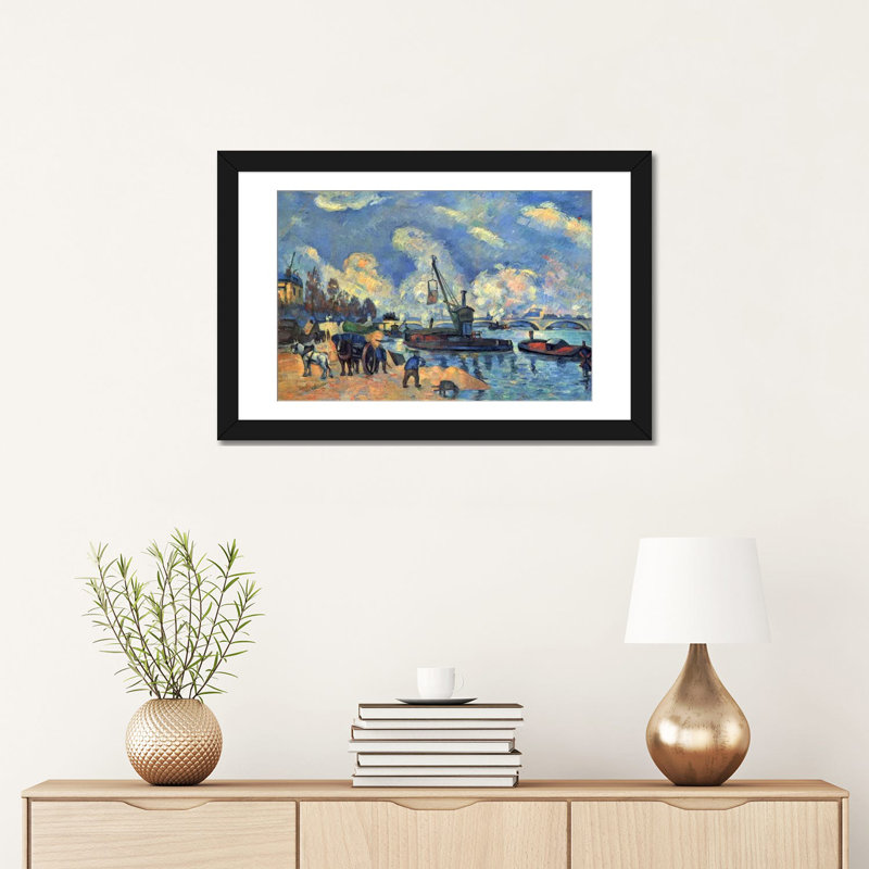 «Seine at Bercy» par Paul Cezanne, reproduction d'art sur toile tendue, H 16 po x l 24 po x P 1 po, Papier avec cadre noir