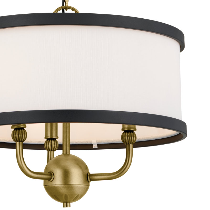 3 - Light Dimmable Drum Chandelier, Natural Brass