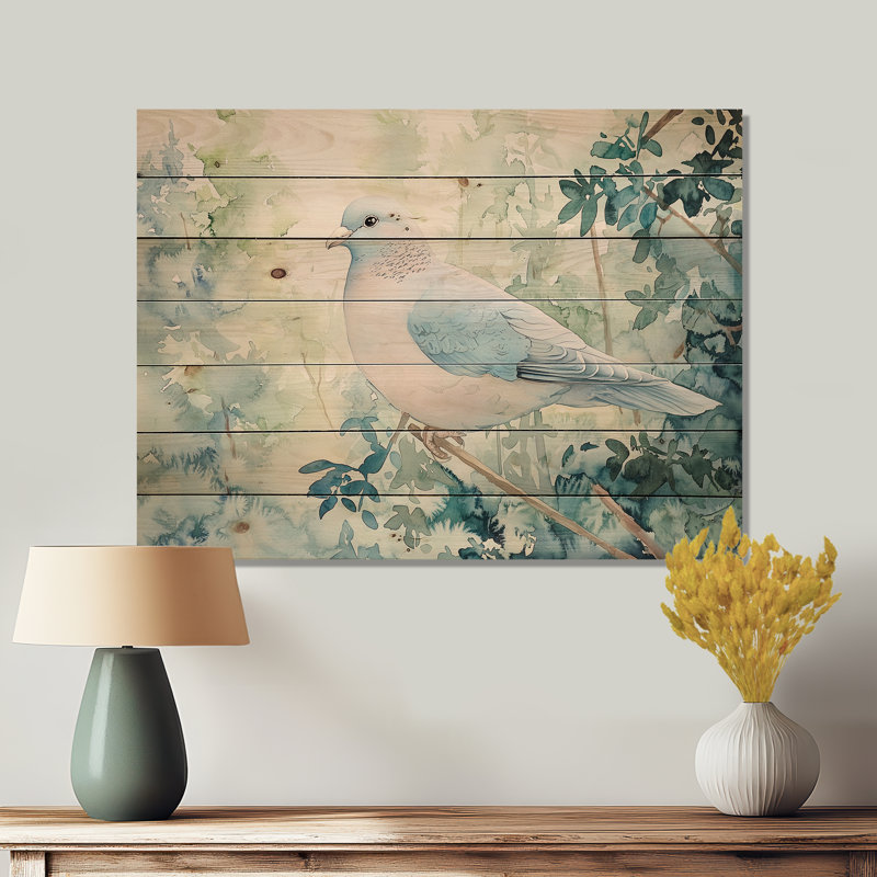 Calm Dove In The Forest I - Décoration murale moderne en bois sur bois de pin naturel, H 30 po x l 40 po