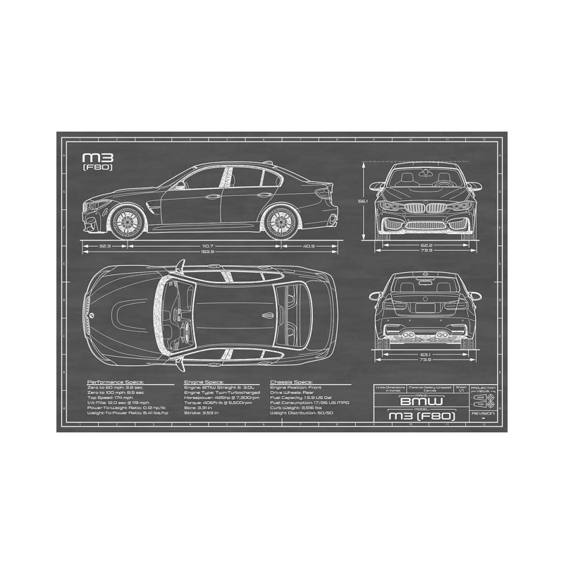 «Bmw M3 (F80)», impression sur toile tendue, H 26 po x l 40 po x 1,5 po