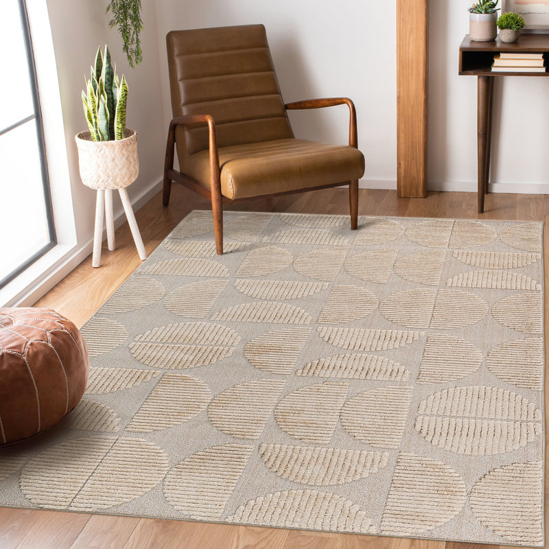 5'3''X7'6' Beige Rug Step Collection, Modern Bohemian For Bedroom, Clean And Comfortable, Jute Backed Collection Contemporary Geometric Indoor Area 5'3''X7'6', Stain & Fade , Pet