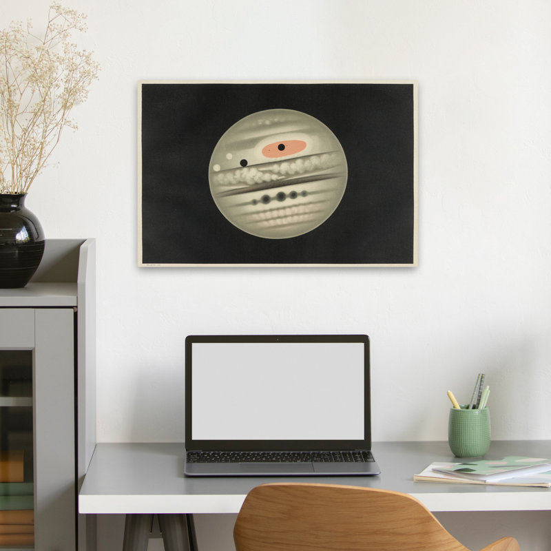 The Planet Jupiter - Aged Astronomy Beige Black Art, 16" H x 24" W