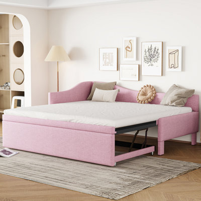 Lit de jour simple en L rembourré en forme de L avec lit gigogne, convertible pour les invités