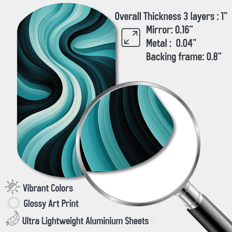 Turquoise noir Opt Art In - Op Art cylindre décoration murale en métal, reproduction d'art asymétrique moderne