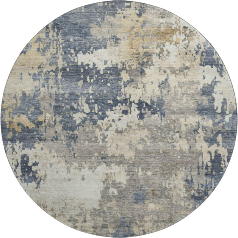 Premium Machine Washable Mayfield AMF2142 abstract Rug, Blue, 8' Round