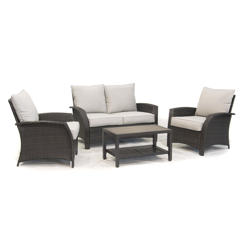 Braxter Wicker 4 - Person Patio Conversation Set with Cushions, Gray
