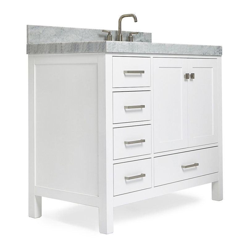 Meuble-lavabo simple 42 po avec comptoir Cambridge, Oui, Forme rectangulaire, Blanc / nickel brossé
