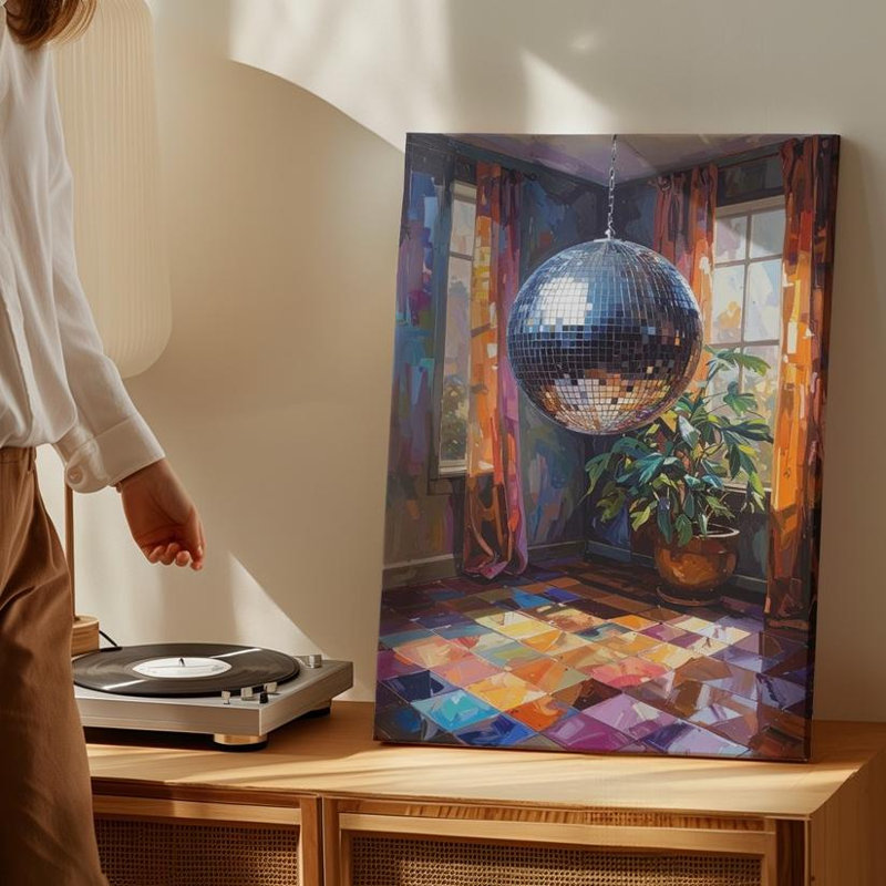 Rétro boule disco sur toile 70 s, H 16 po x l 20 po