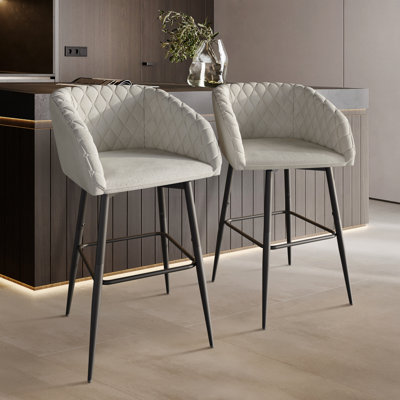 BLACK METAL SWIVEL COUNTER CHAIR IN BEIGE VELVET