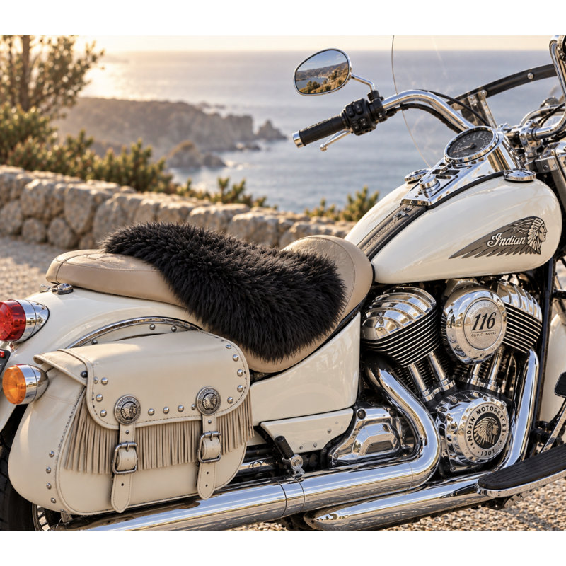 Housse de selle de moto en véritable peau de mouton de Nouvelle-Zélande – Fabriquée aux États-Unis, Black