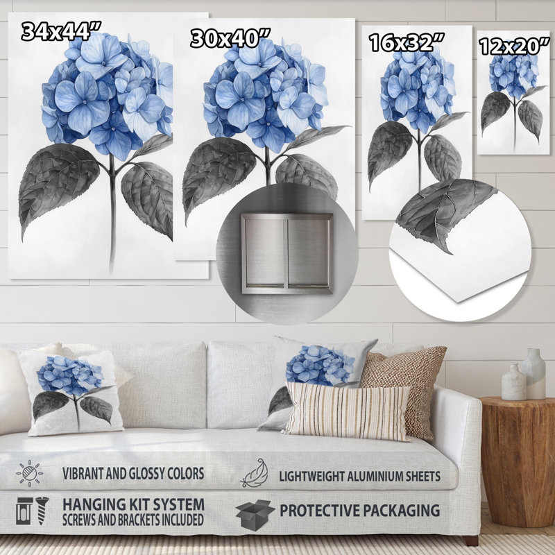 Hortensia dans un jardin monochrome II - reproduction d'art traditionnelle en métal, décoration murale en métal hydrangées