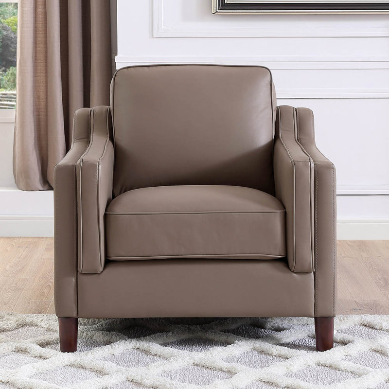 Pearlena Top Grain Leather Chair, Taupe Genuine Leather