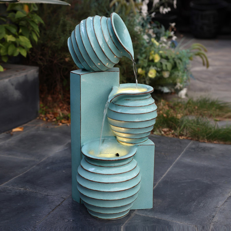 Fontaine d'extérieur 30,3 "en polyrésine avec lumières DEL