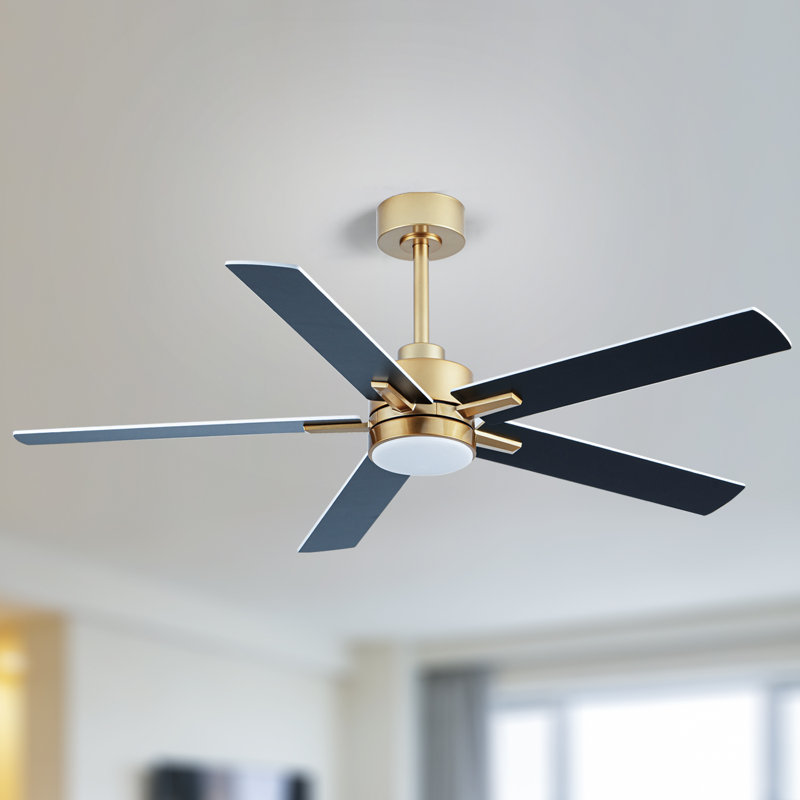 60 in. Gold / Black Downrod Low Profile Standard Ceiling Fan with Light and Remote Control, 60 inch