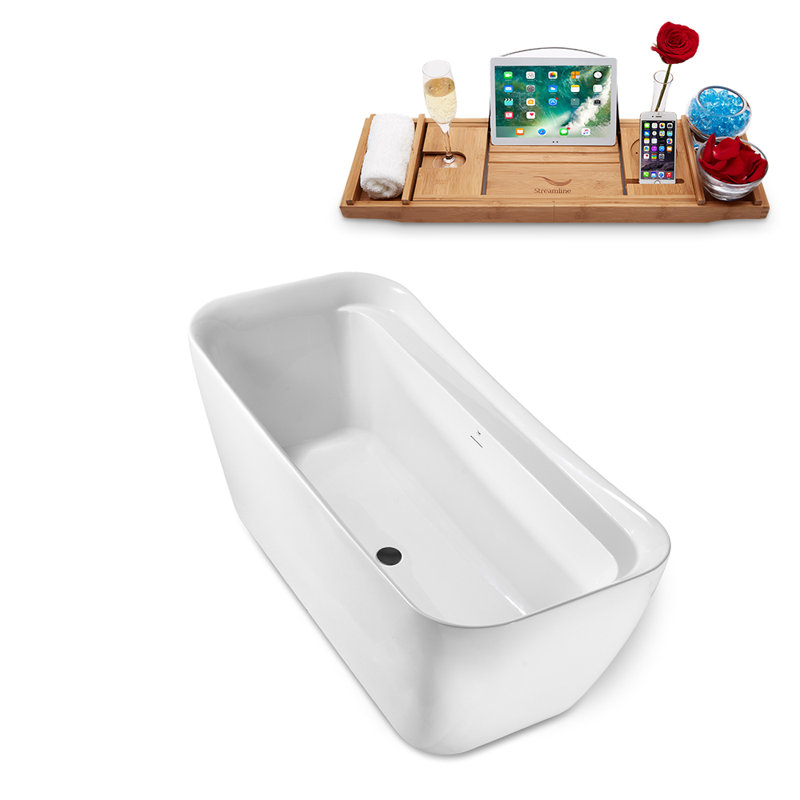 1699.3mm x 779.8mm Freestanding Soaking Acrylic Bathtub, Matte Black