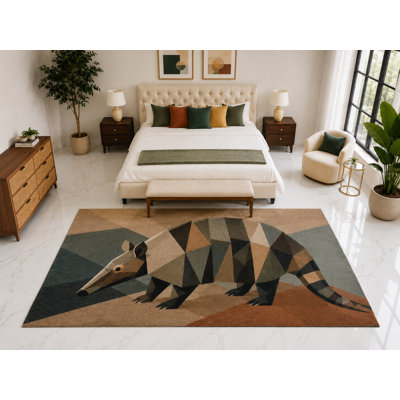 Tapis à motif géométrique «Ultra Thin» de 6 pi 7 po x 9 pi 10 po, tapis à poils courts doux et envers en silicone antidérapant pour chambre d'enfant