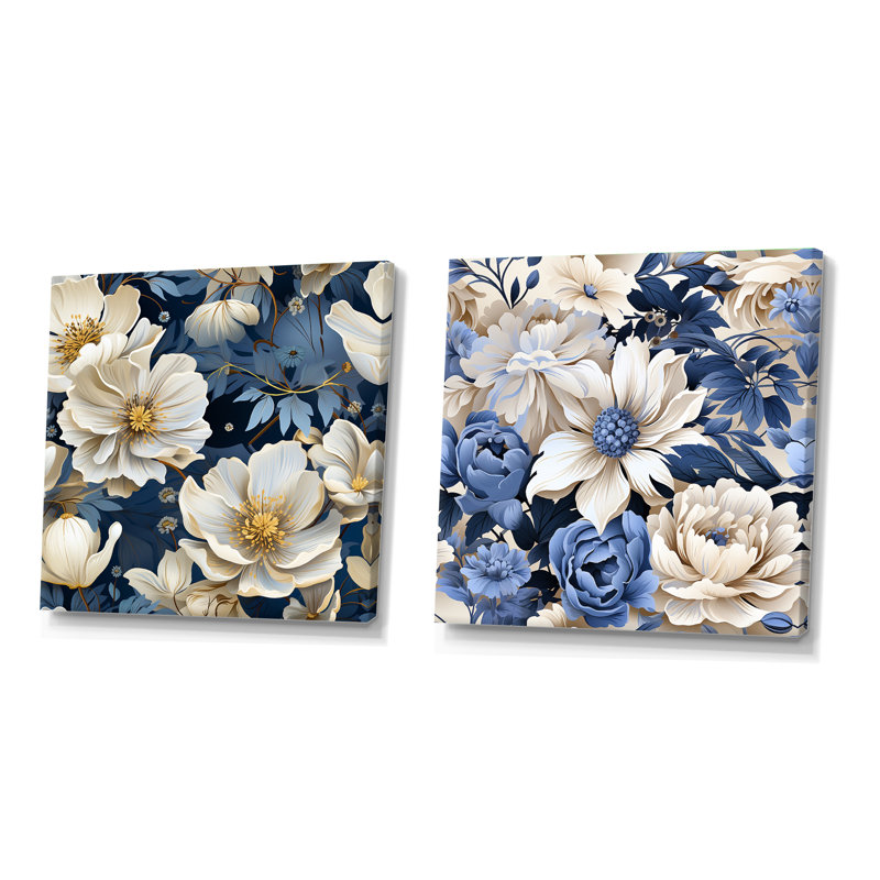 Oxley - Ensemble de 2 collages floraux carrés, Toile tendue, H 16 po x l 33 po