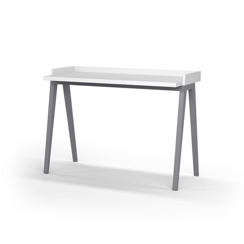 Mcraney Solid Wood Base Writing Desk, White, Grey