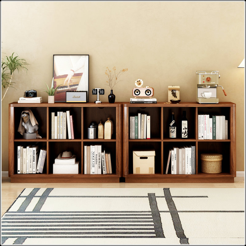 Bibliothèque à 6 cubes, tablette horizontale basse de 40 pouces de large avec bord courbé, bibliothèque en bois à 2 niveaux pour un décor de maison de campagne moderne