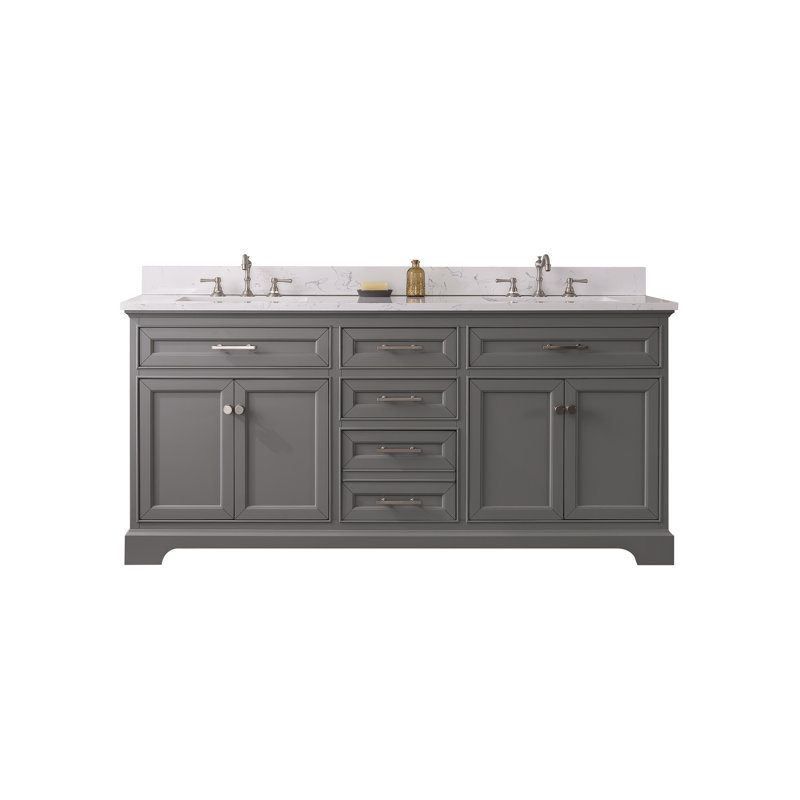 Thompson 72" W Double Bathroom Vanity, Gray/Brushed Nickel