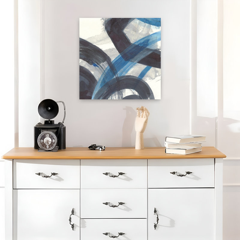 Art contemporain abstrait bleu brossé I Crop avec art abstrait noir, H 18 po x l 18 po