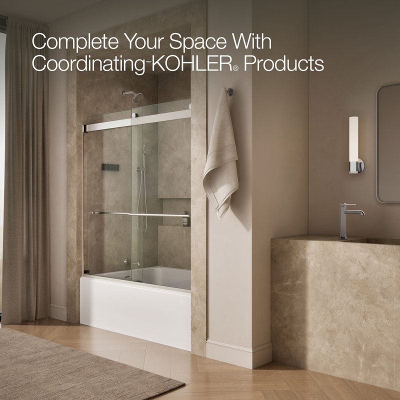 Levity Plus Less Sliding Bath Door, 61-9/16 In. H X 56-5/8 - 59-5/8 In. W, With 3/8 In.-Thick Crystal Clear Glass, Silver