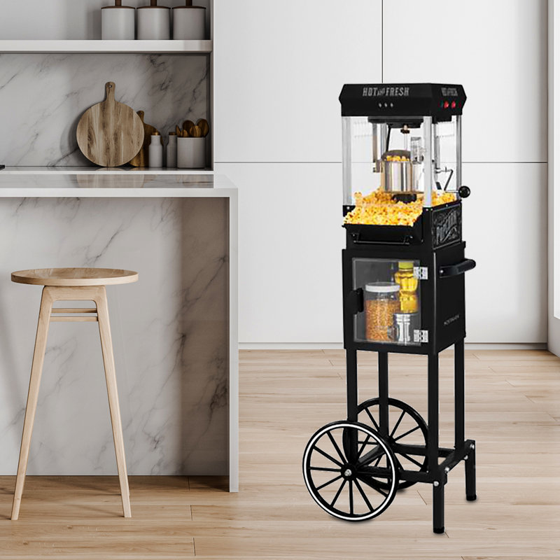 Vintage Black Popcorn Cart with 2.5-Ounce Kettle