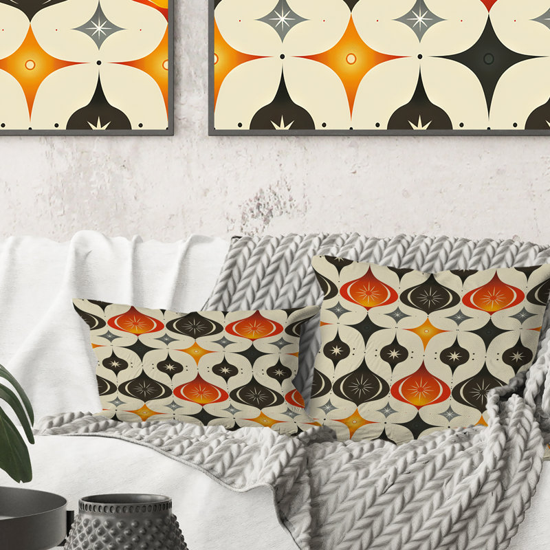 Coussin Orange Quatrefoil Elegance II - Mid-Century, H 18 po x l 18 po