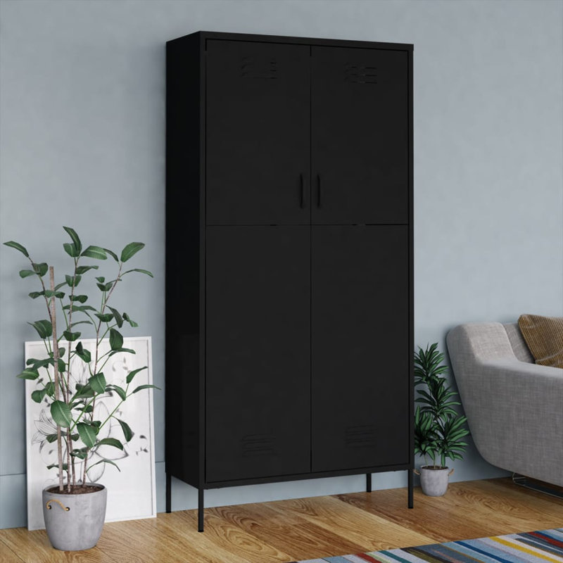 Branwell 2 Door Steel Wardrobe, Black