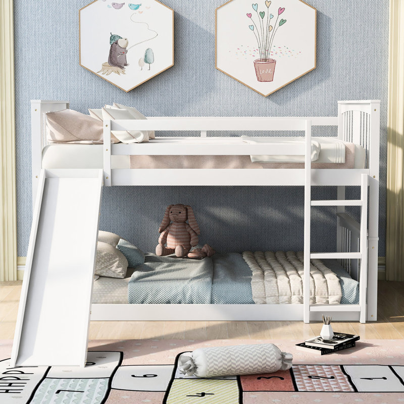 Lit double superposé avec glissade en blanc - Qualité et chambre à coucher essentielles et glissière, pour une utilisation à long terme