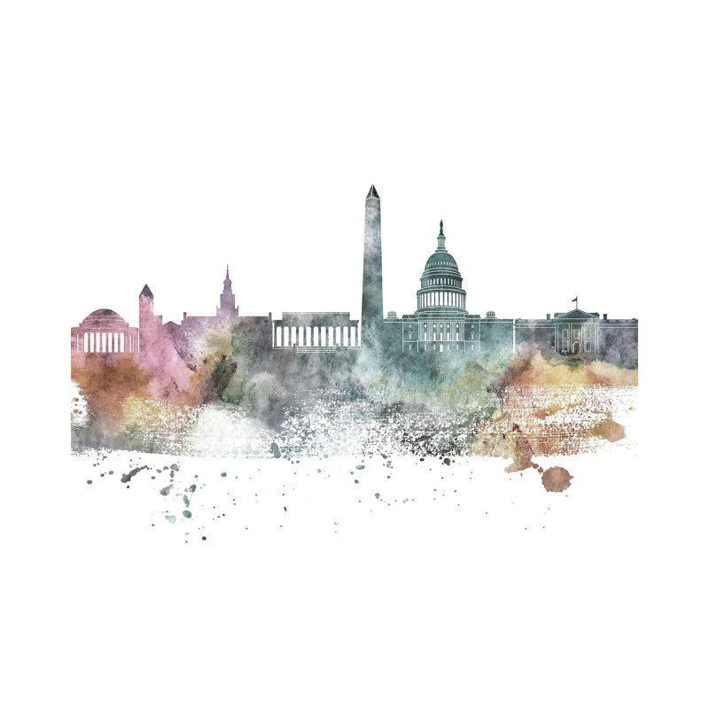Washington Pastel Skylines - Wrapped Canvas Print, 20.32cm H x 30.48cm W
