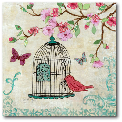 "oiseaux et papillon i" , reproduction d’art sur toile tendue