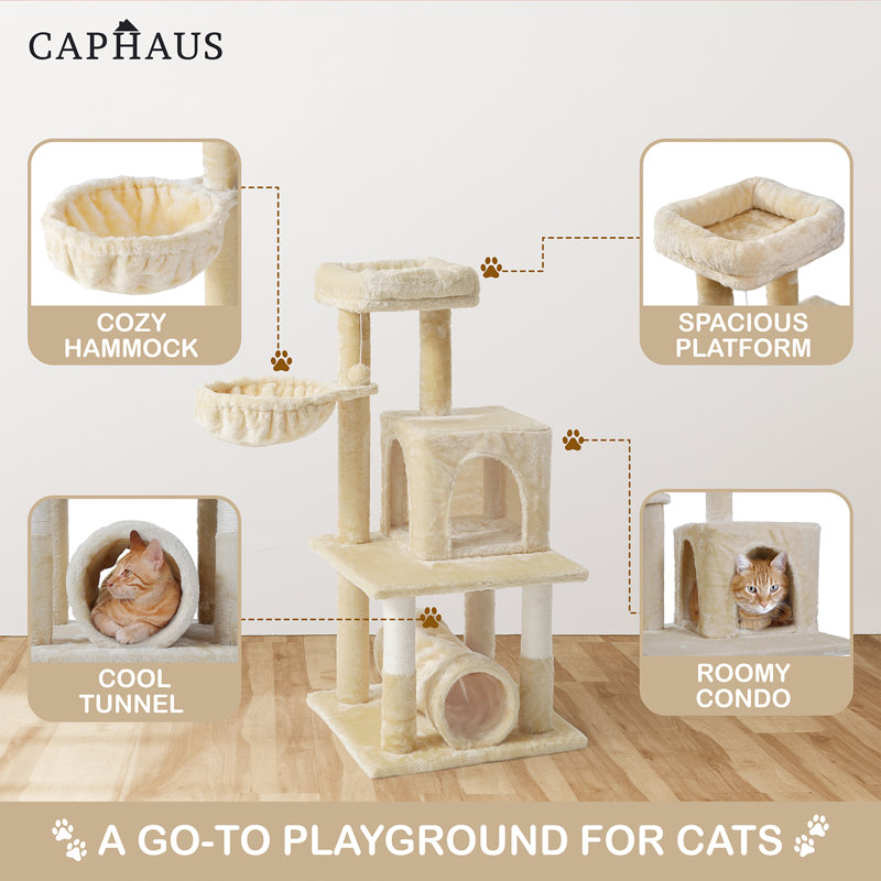Tour pour chat Caphaus pour chats d'intérieur, joli petit arbre à chat moderne de 40 pouces avec perchoir élargi, arbre d'activité pour chat à plusieurs niveaux avec poteaux à griffes, tunnel, panier, maison pour chat