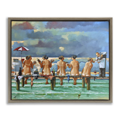 "Women on Dock with Tan Lines Brown Grain", art mural sur toile flottante par Ronald West