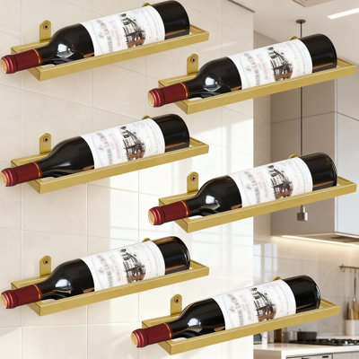 Metal Wall Mounted Wine Rack Set Of 6, Hanging Wine Bottle Display Organizer Holder For Kitchen Bar Home Decor, Sturdy Space-Saving Storage Solution