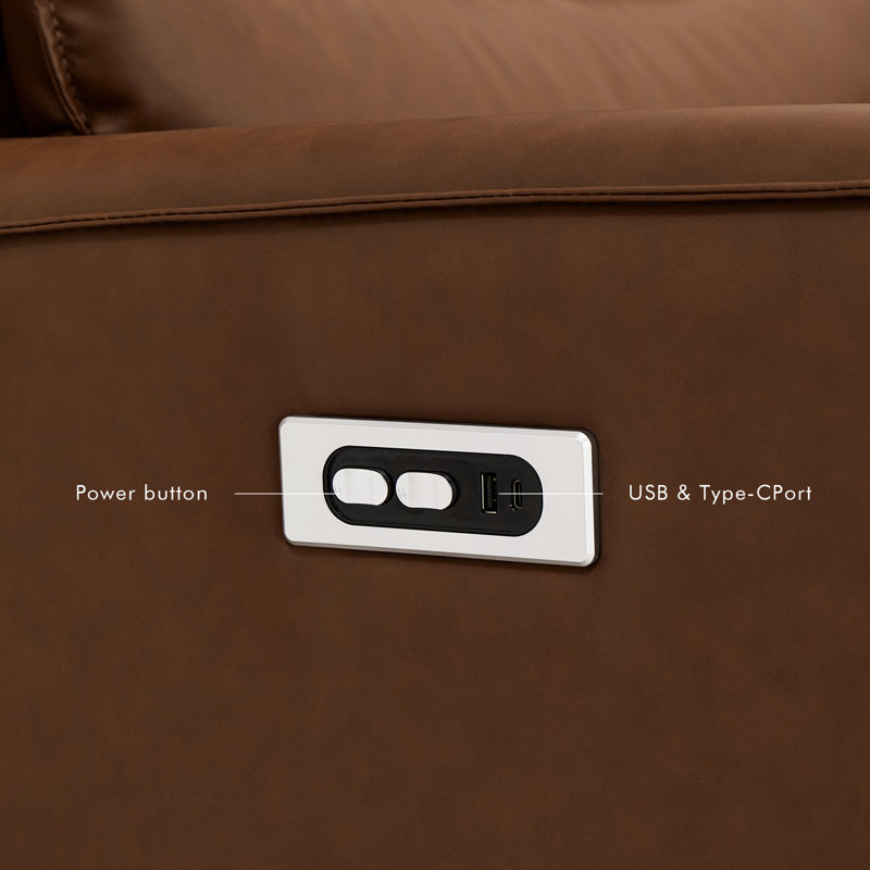 Ensemble de canapé en similicuir 3 pièces, canapé inclinable électrique surdimensionné avec recharge sans fil, Marron clair