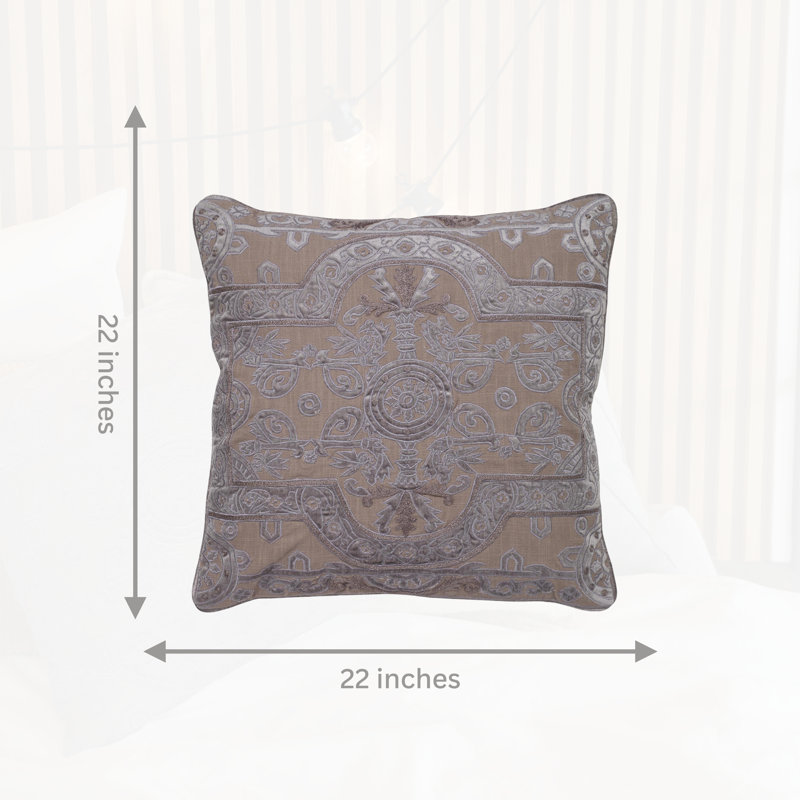 Square Brown and Cream Velvet Applique Embroidered Linen Pillow