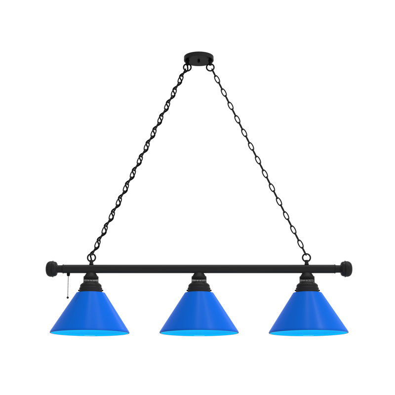 3 - Light Pool Table Lights Pendant, Black, Royal Blue