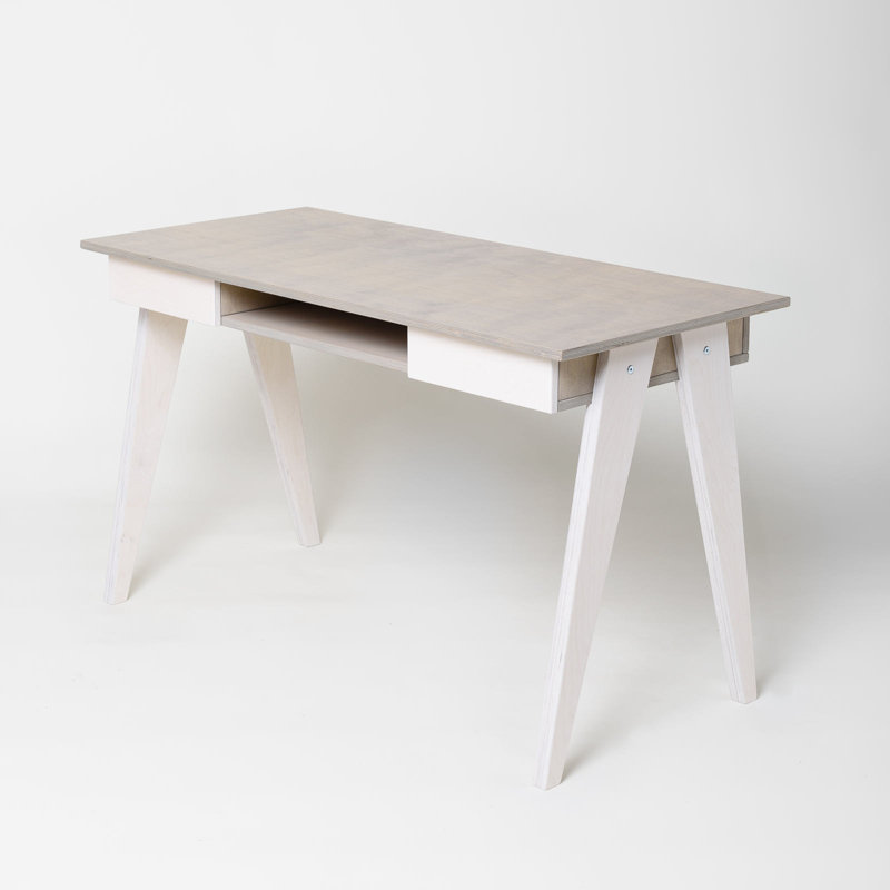 Harriett Solid Wood Base Writing Desk, Pebble Grey, Oilwaxed