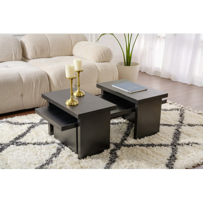 Ensemble de tables basses modernes (2 pièces), grand: 43,3 x 11,8 x 17,7 pouces et petit: 9,8 x 15,4 x 23,2 pouces | Panneau de particules 100% enduit de mélamine, durable et élégant pour la décoration de salon ou de bureau