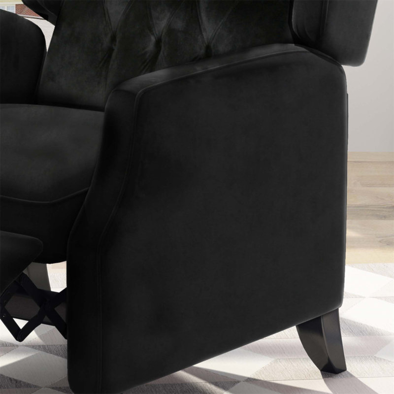 Stylish and Comfortable Pushback Recliner with Tufted Upholstery and Wingback Design for Modern Living Rooms, Black Velvet
