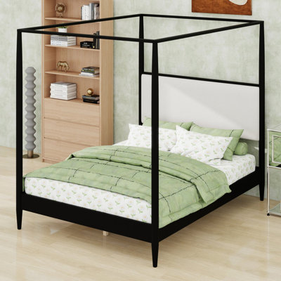 Structure de lit à baldaquin avec tête de lit moelleuse et joints renforcés pour les chambres à coucher de style Mid-Century