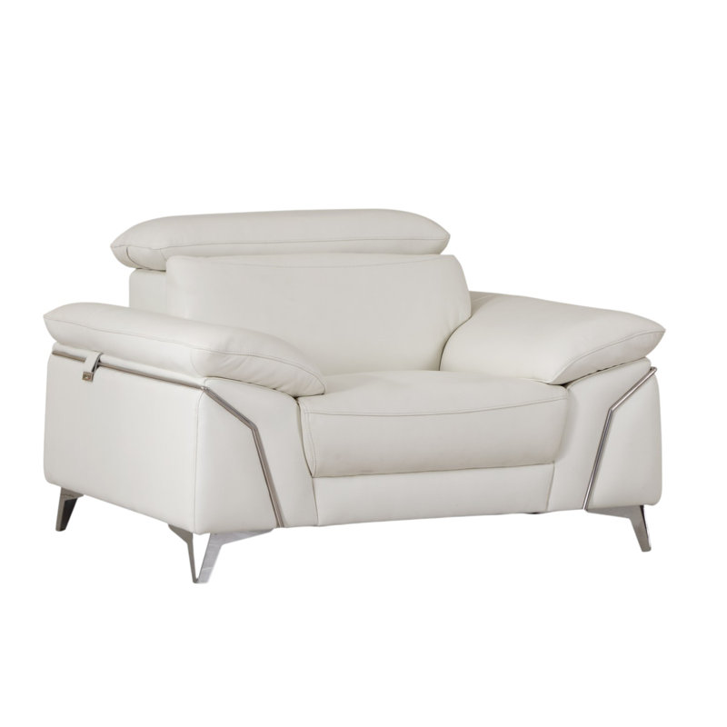  Chaise et demi en cuir véritable gris avec accents argentés