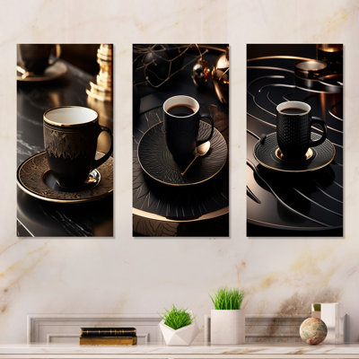 «Black Coffee Espresso Eclipses», ensemble de 4 reproductions d'art sur toile