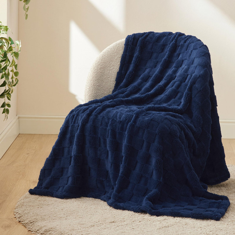 Bedsure Cozy Cute Soft Checkered Fleece Bed Blanket For Girls Women, Warm Thick Fluffy Gift, King, Pageant Blue