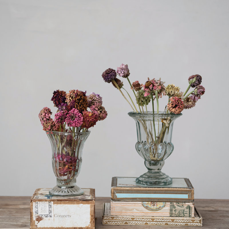 Pressed Glass Footed Vase in Clear
