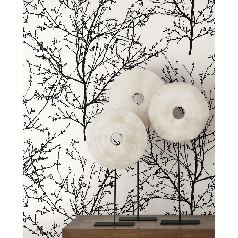 Papier peint non collé Seabrook Designs Onyx Piety Winter Branches, Blacks Blanc, Papier