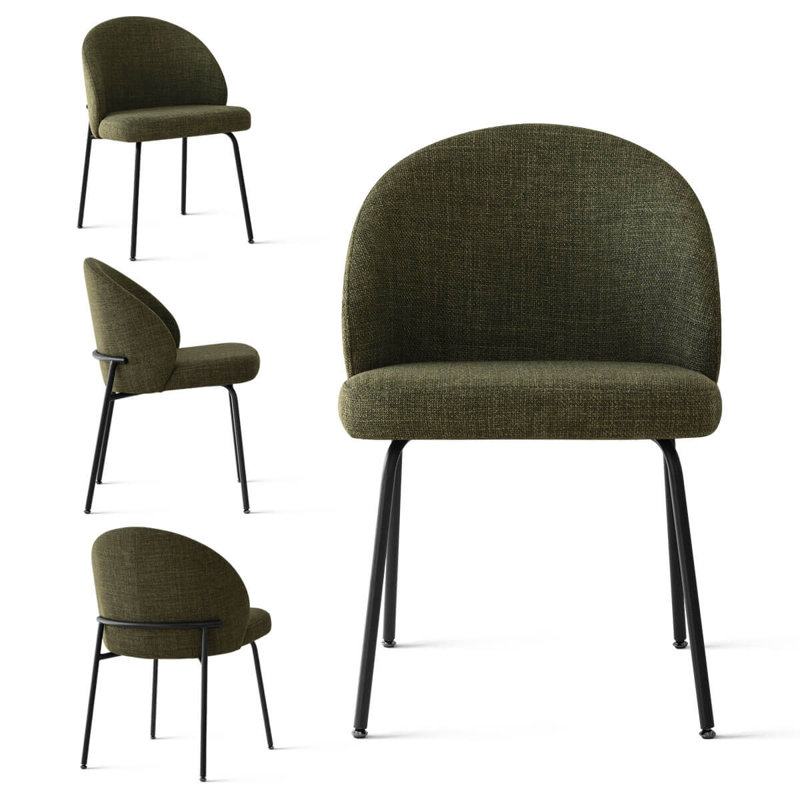 Modern Upholstered - Curved Back Fabric Dining Chairs with Metal Legs, Green